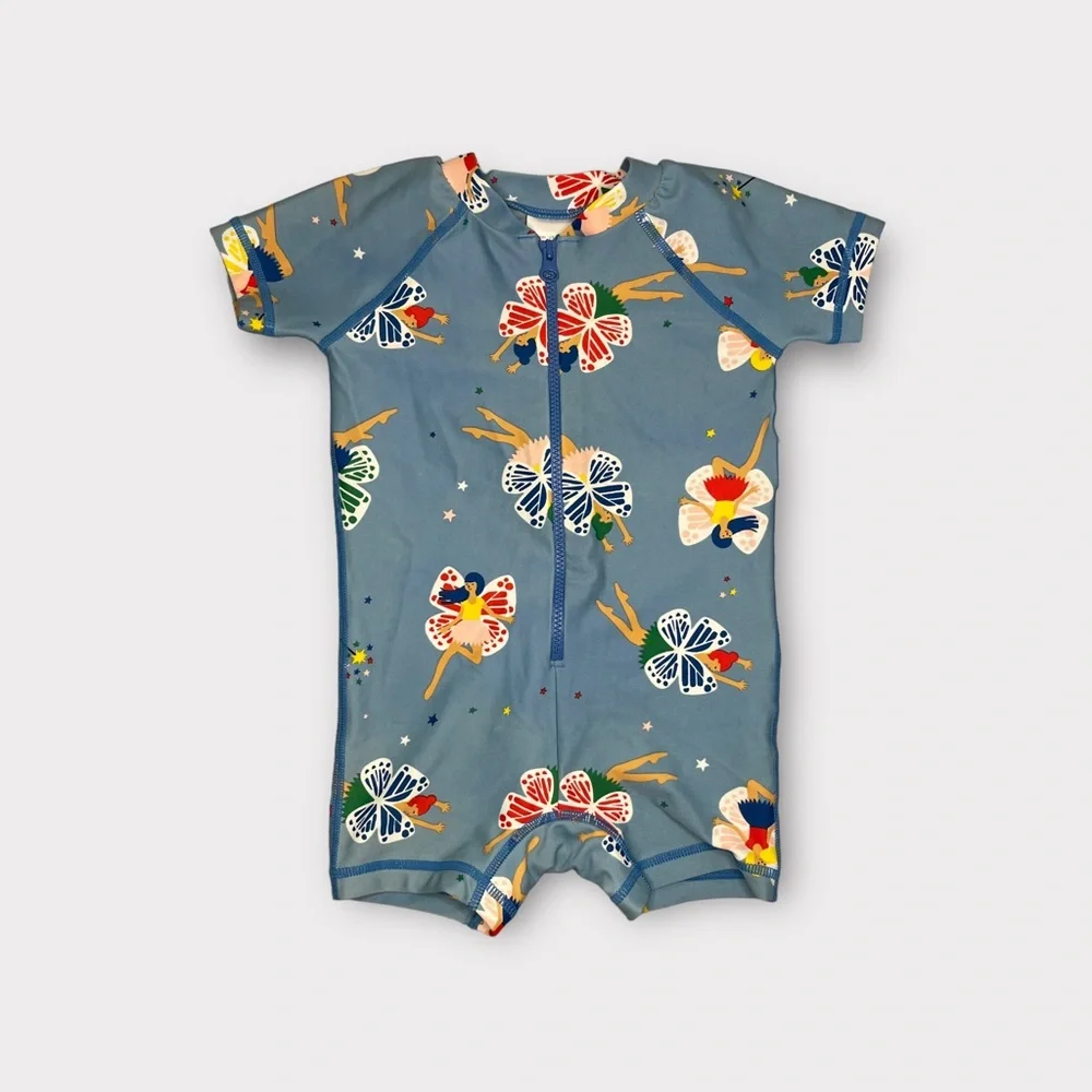 Hanna Andersson Colorful Fairy Pattern Zip Blue Swimsuit